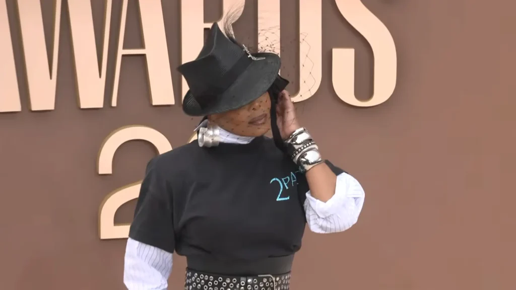 Janet Jackson in a masculine-meets-feminine red carpet look at BET Awards 2026