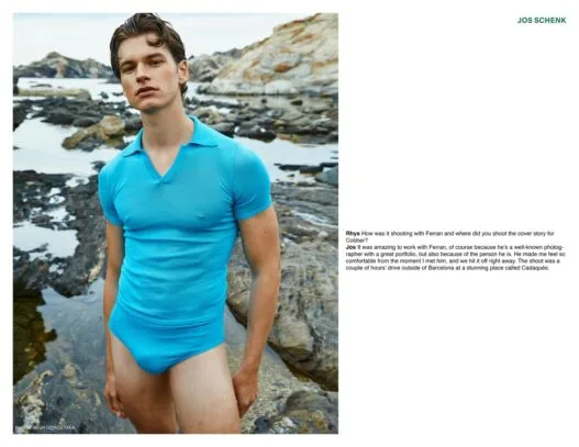 Jos Schenk photographed by Ferran Casanova in a beachside fashion editorial