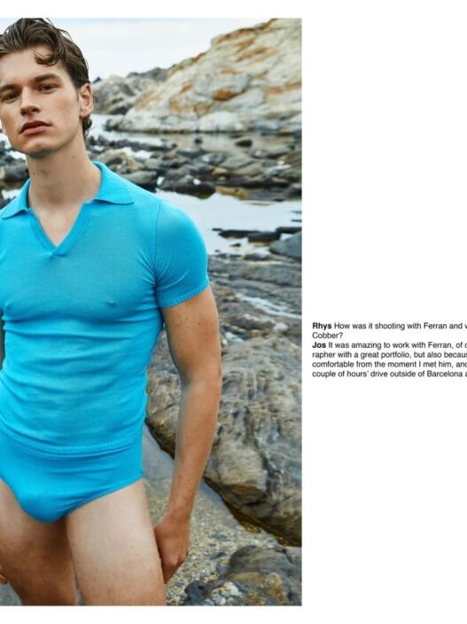 Jos Schenk photographed by Ferran Casanova in a beachside fashion editorial