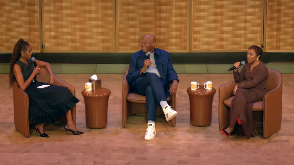 Quinta Brunson talks with Michelle Obama and Craig Robinson during IMO Live.