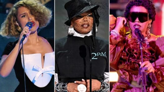 BET Awards 2026 red carpet and stage moments featuring Cardi B Janet Jackson Queen Latifah Teyana Taylor and RAYE