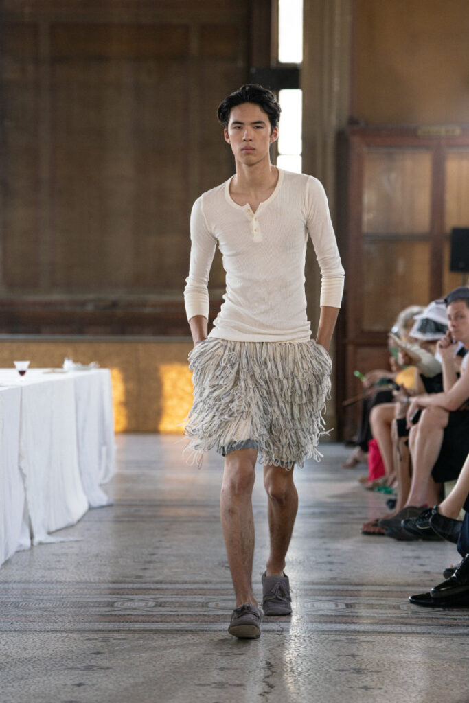 Sonia Carrasco Spring/Summer 2027 look featuring visible construction and tailored proportions