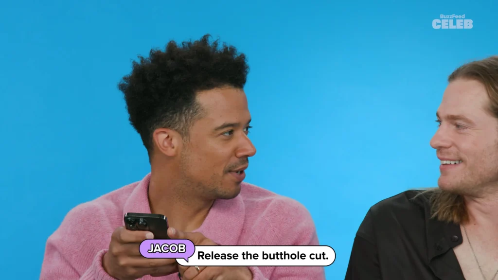 Sam Reid and Jacob Anderson reacting together during BuzzFeed's Thirst Tweets video