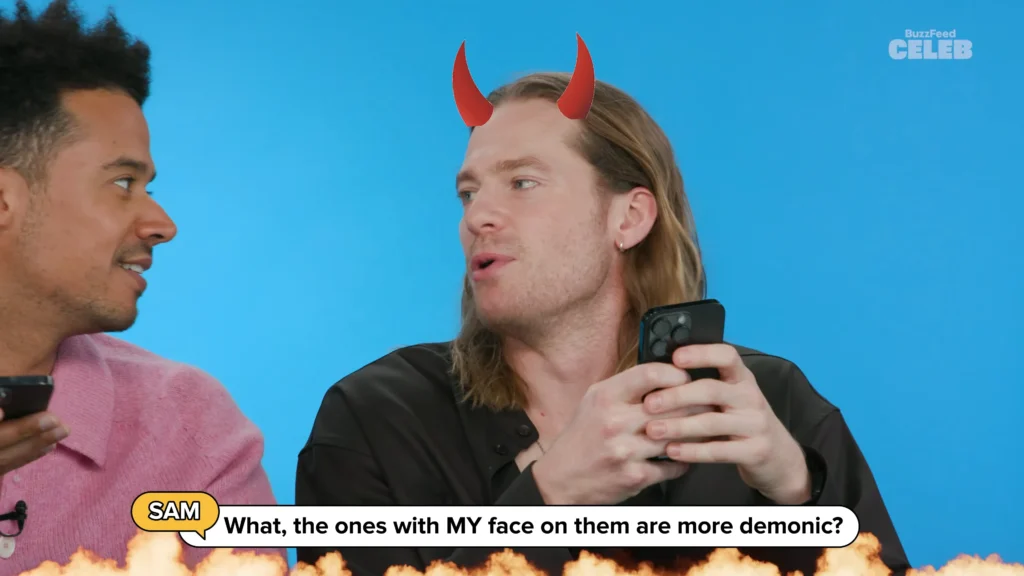 Sam Reid and Jacob Anderson reading a fan tweet about themselves and their vampire characters