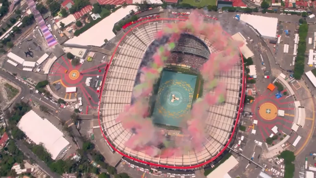 Shakira and Burna Boy closing the World Cup 2026 opening ceremony beneath stadium fireworks