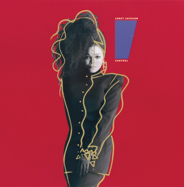 Janet Jackson appears against a red background on the Control album cover