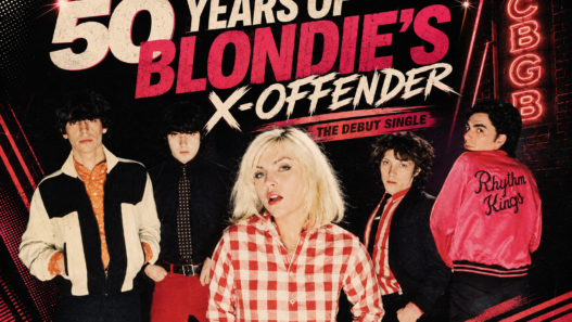 Blondie’s 1976 lineup in a punk-inspired 50th anniversary graphic for “X Offender,” celebrating the band’s debut single with vintage New York rock club styling.