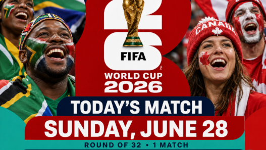 FIFA World Cup 2026 today’s match graphic for Sunday, June 28 featuring South Africa vs Canada in the Round of 32