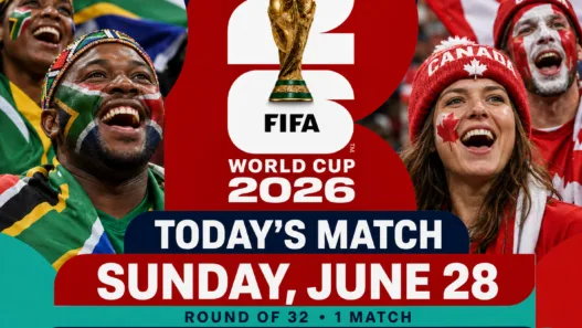 FIFA World Cup 2026 today’s match graphic for Sunday, June 28 featuring South Africa vs Canada in the Round of 32