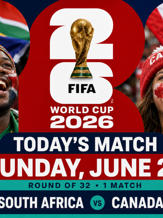 FIFA World Cup 2026 today’s match graphic for Sunday, June 28 featuring South Africa vs Canada in the Round of 32