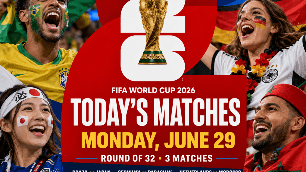 FIFA World Cup 2026 today’s match graphic for Sunday, June 28 featuring South Africa vs Canada in the Round of 32