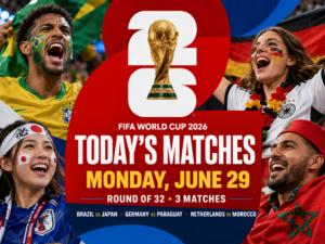 FIFA World Cup 2026 today’s match graphic for Sunday, June 28 featuring South Africa vs Canada in the Round of 32