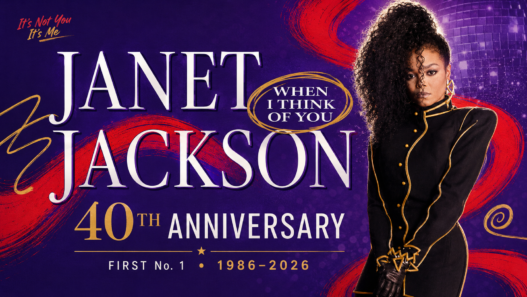 Janet Jackson in a colorful “When I Think of You” 40th anniversary tribute image