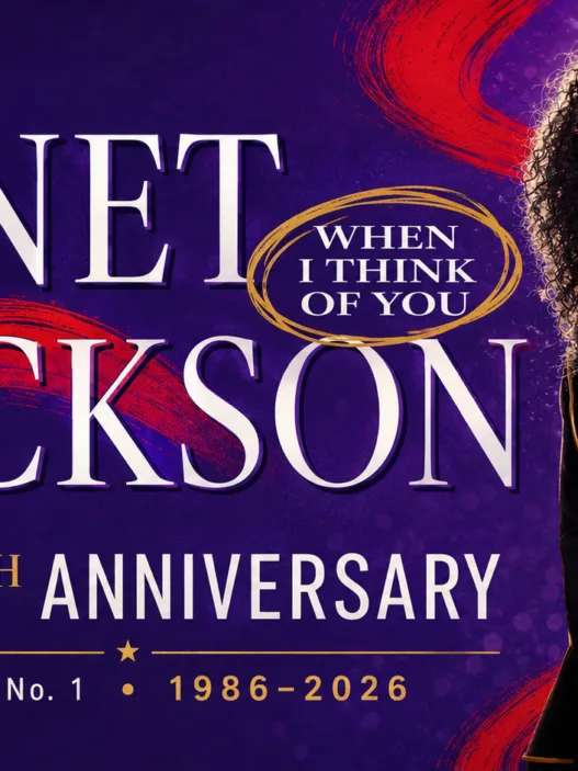 Janet Jackson in a colorful “When I Think of You” 40th anniversary tribute image