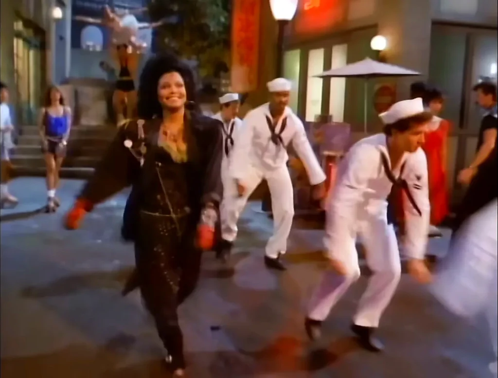Janet Jackson dances with sailors in a restored When I Think of You music video frame