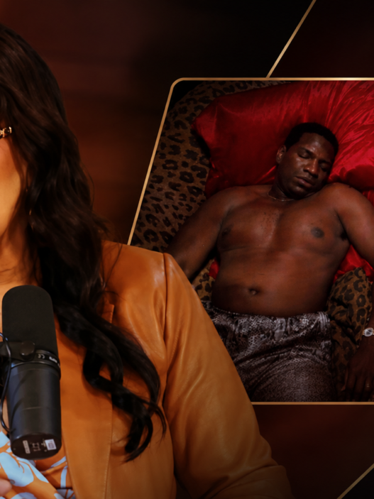 Kym Whitley speaks during a podcast interview with a secondary Next Friday movie still showing the bedroom scene she discussed.