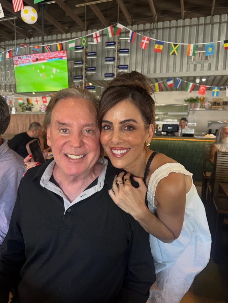 Mark Kriski and Megan Henderson at a KTLA birthday lunch.