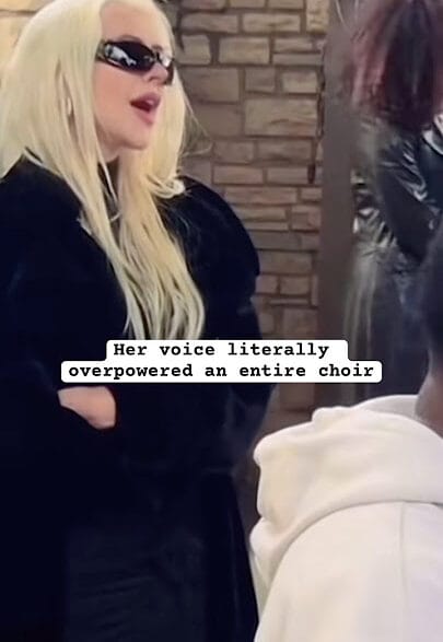 Christina Aguilera rehearses Beautiful with a choir and orchestra at the Hollywood Bowl.