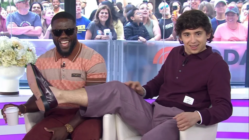 Kevin Hart and Marcello Hernández laughing during a TODAY interview about the Netflix comedy 72 Hours