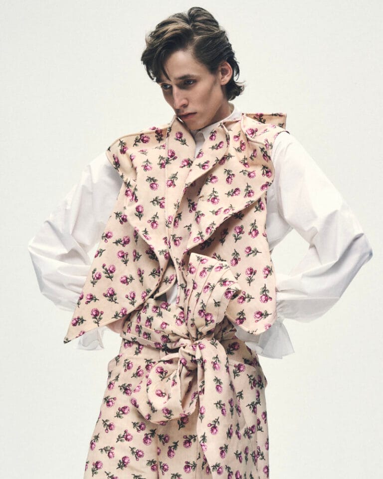 Model wearing a look from the Viviano Menswear Spring Summer 2027 collection