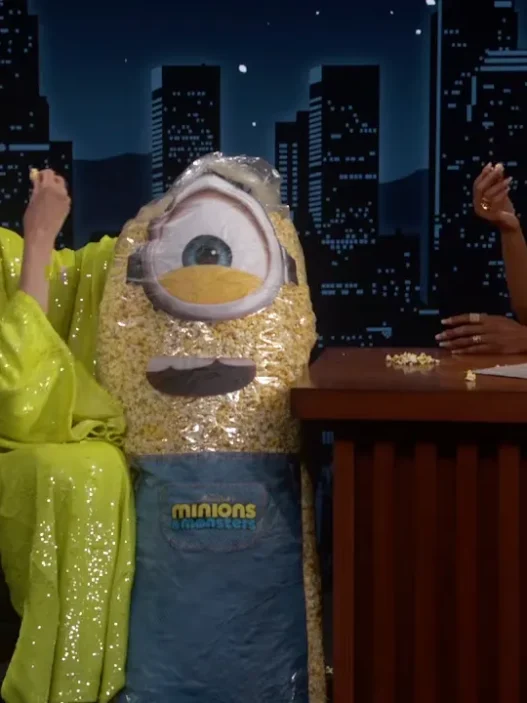 Allison Janney smiles in a bright yellow outfit during her Jimmy Kimmel Live interview with guest host Tiffany Haddish.