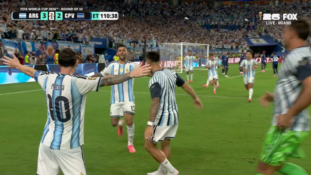Argentina attacking moment against Cape Verde during the FIFA World Cup 2026 Round of 32.