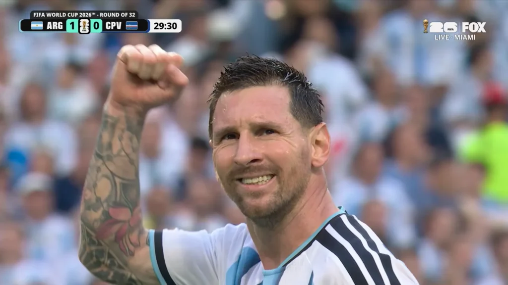 Argentina vs. Cape Verde highlight still from early in the FIFA World Cup 2026 Round of 32 match.