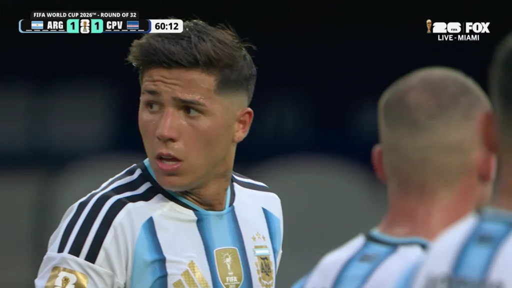 Argentina vs. Cape Verde FIFA World Cup 2026 Round of 32 midfield action.