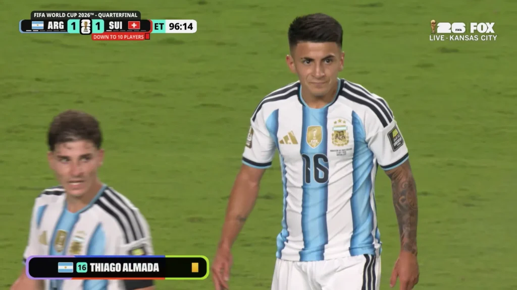 Switzerland defends against Argentina during the FIFA World Cup 2026 quarterfinal.