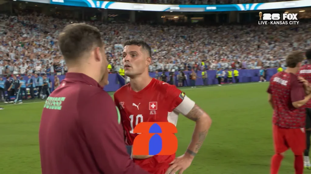Argentina vs Switzerland FIFA World Cup 2026 quarterfinal highlight still from late in the match.