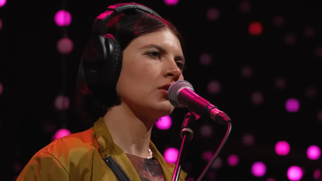 Halle Gaines plays bass during Automatic’s live KEXP studio set
