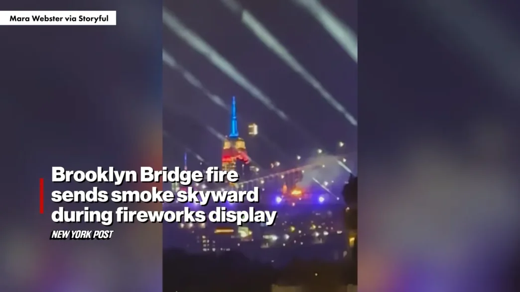 Smoke rising from the Brooklyn Bridge during New York City’s July Fourth fireworks display