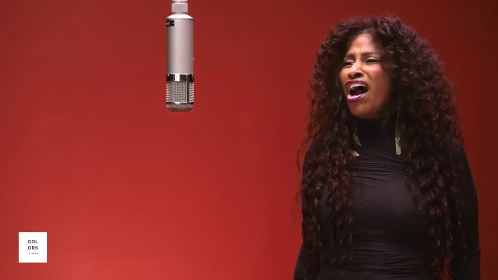 Chaka Khan leaning into an emotional phrase during her A COLORS SHOW performance