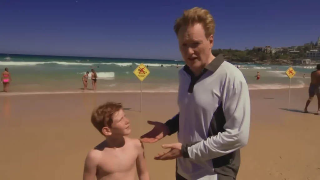 Conan O’Brien appears in a screenshot from the Conan In Australia travel special.