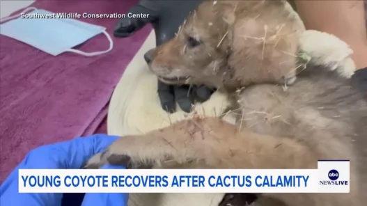 Tiny coyote pup recovering after being rescued from painful cactus spines