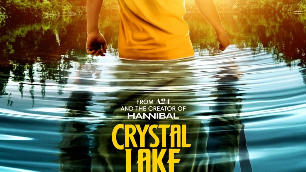 Fan poster showing a camper standing in Crystal Lake with Jason Voorhees reflected beneath the water