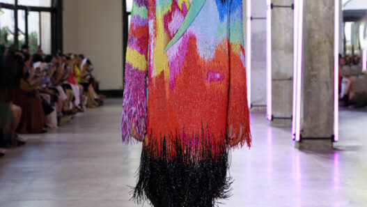 Model wears a sparkly beaded Germanier Fall/Winter 2026 couture look from Les Sulfureuses.
