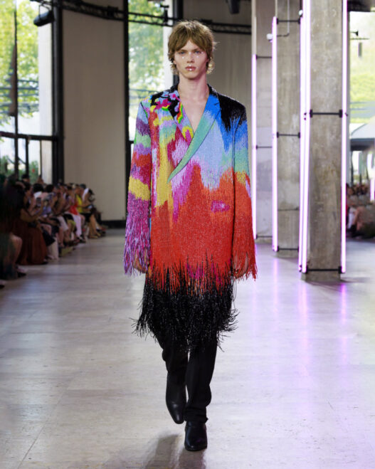 Model wears a sparkly beaded Germanier Fall/Winter 2026 couture look from Les Sulfureuses.