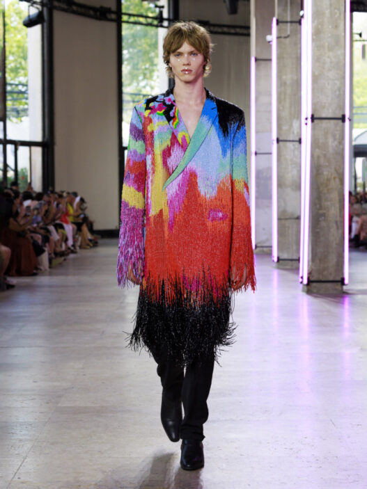 Model wears a sparkly beaded Germanier Fall/Winter 2026 couture look from Les Sulfureuses.