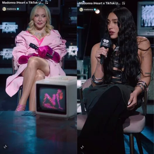 Madonna appears during the Confessions II iHeartRadio and TikTok LIVE premiere with Stuart Price, Lola Leon, and Bob the Drag Queen.