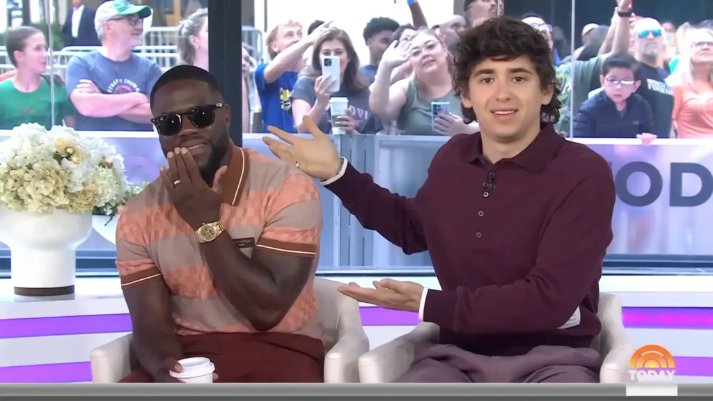 Kevin Hart appears with the younger bachelor-party crew in a scene from the Netflix comedy 72 Hours