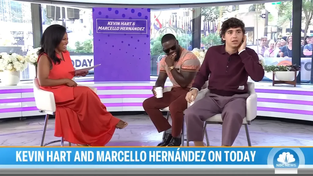 Kevin Hart watches Marcello Hernández begin an impression of him on TODAY
