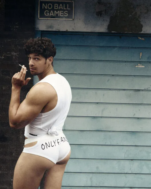 Model wears a Louis-Gabriel Nouchi x OnlyFans campaign look for the limited-edition LGN capsule collection.