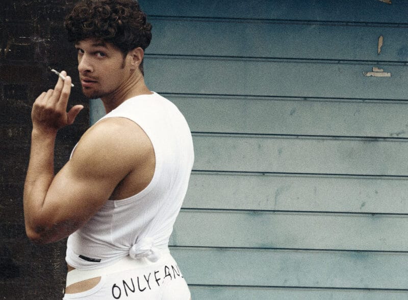 Model wears a Louis-Gabriel Nouchi x OnlyFans campaign look for the limited-edition LGN capsule collection.