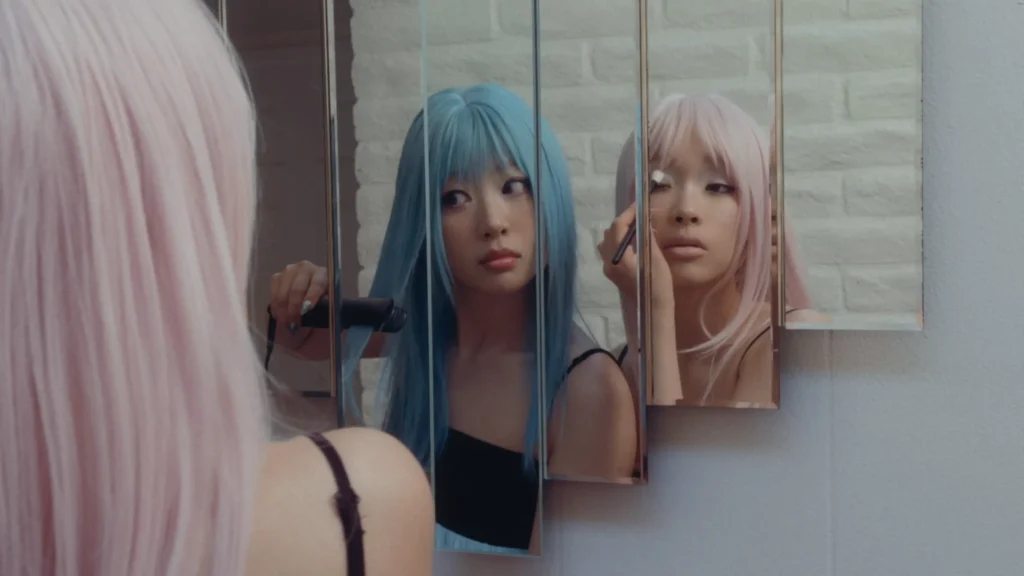 A stylized scene from Lexie Liu and Yves’ POP GIRL music video
