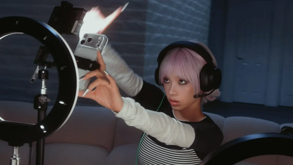 A pop-styled scene from the official POP GIRL collaboration video