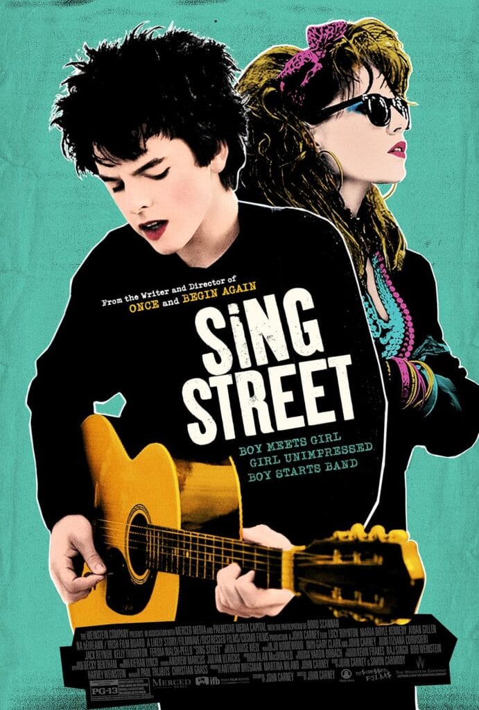 Ferdia Walsh-Peelo and Lucy Boynton appear in John Carney’s 2016 musical comedy Sing Street
