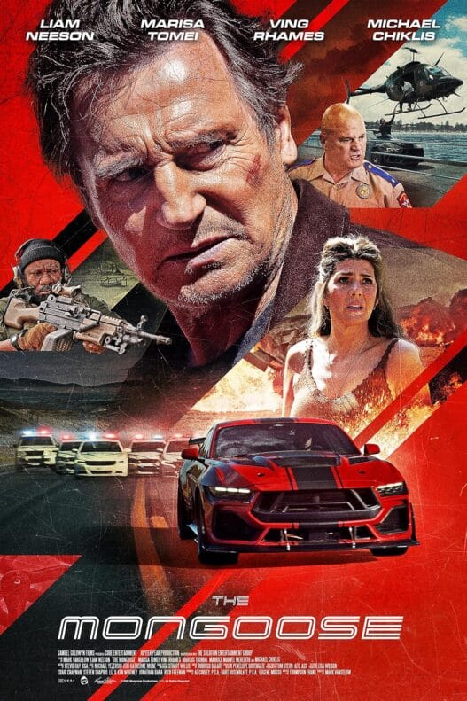 Liam Neeson as Ryan “Fang” Flanagan in the poster for The Mongoose