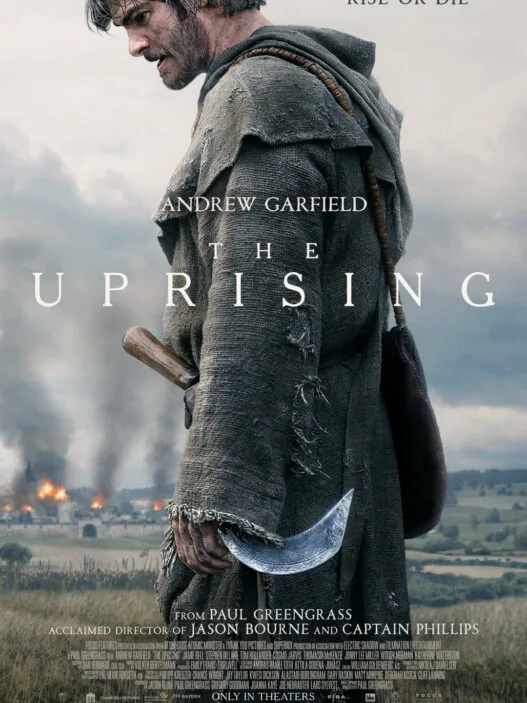 Andrew Garfield appears bloodied and battle-worn as Ploughman in The Uprising