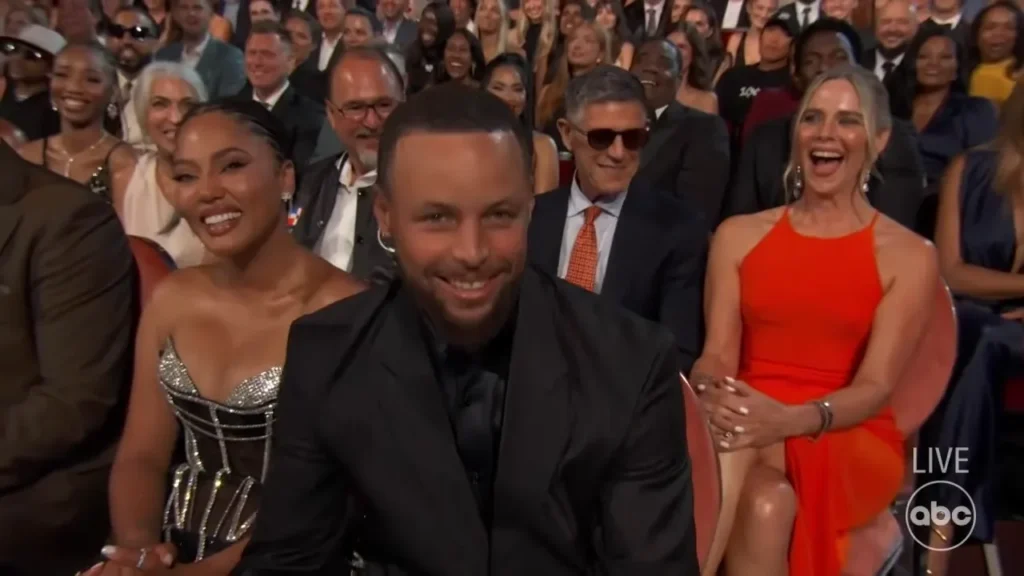 Stephen Curry greets Marcello Hernandez’s mother during the 2026 ESPYS monologue